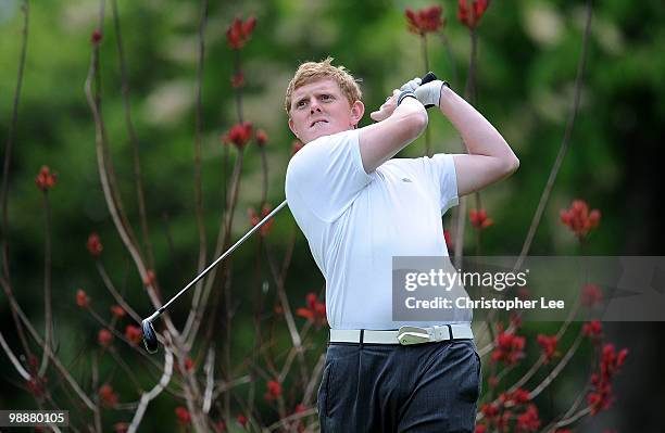 Nicholas Warwick of Hythe Imperial GC in action during the Powerade PGA Assistants' Championship South Qualifier at Coombe Wood Golf Club on May 5,...