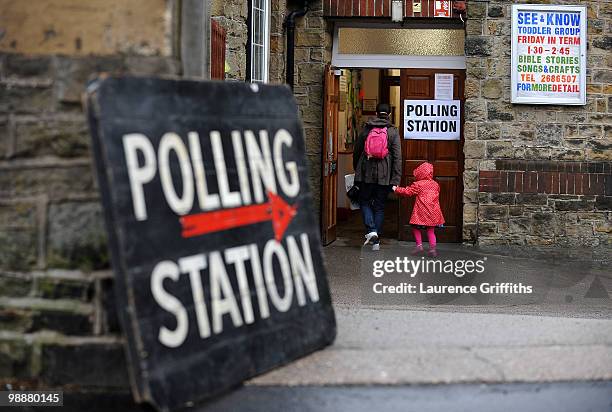 Members of the public cast their vote shortly before Liberal Democrat Leader Nick Clegg at Bents Green Methodist Church on May 6, 2010 in Sheffield,...
