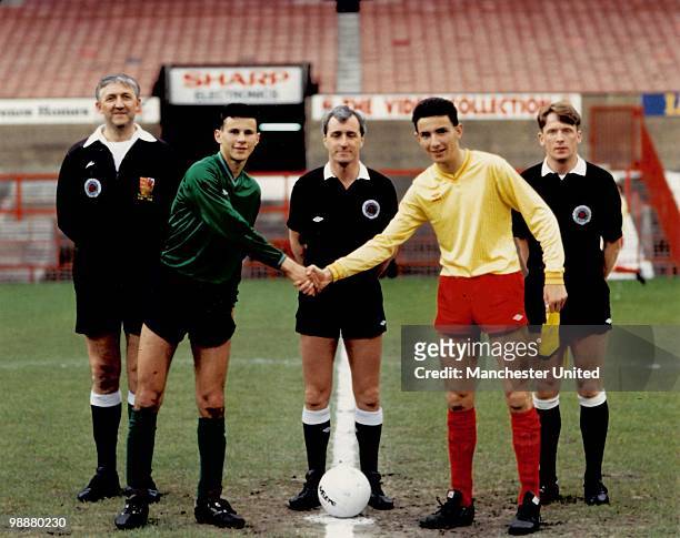 Captain Ryan Giggs poses before the ESFA Trophy Final 2nd Leg between Salford Schoolboys and St Helens on May 18 at Old Trafford, Manchester.