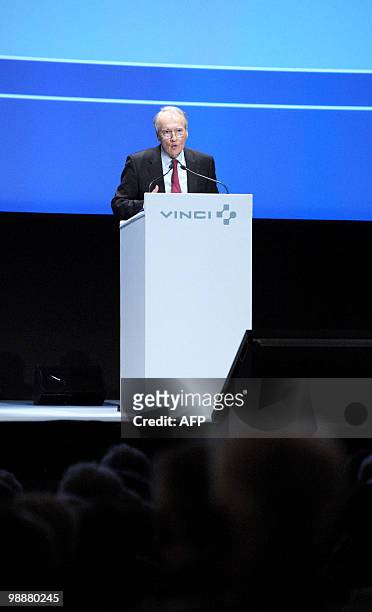 French engineering group Vinci Director and Chief Executive Officer, Xavier Huillard addresses the group combined shareholders' meeting in Paris on...