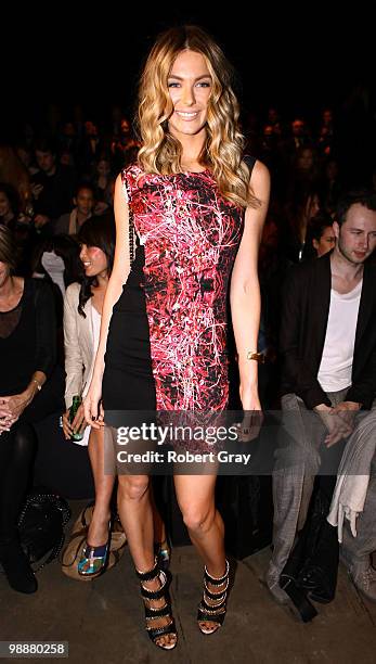 Model Jennifer Hawkins attends the front row of the Fernando Frisoni collection show on the fourth day of Rosemount Australian Fashion Week...