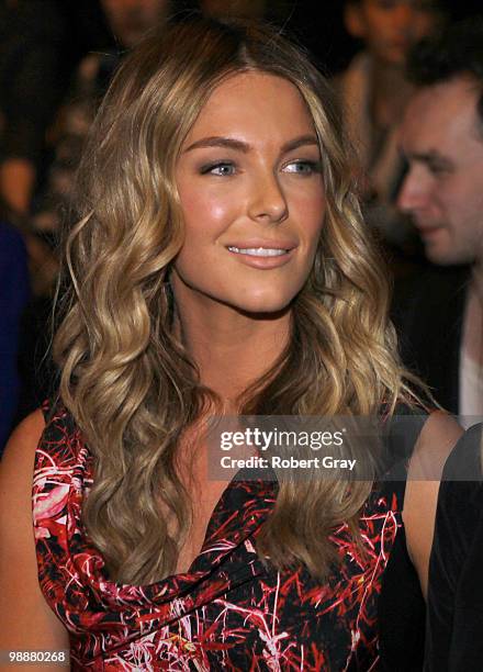 Model Jennifer Hawkins attends the front row of the Fernando Frisoni collection show on the fourth day of Rosemount Australian Fashion Week...