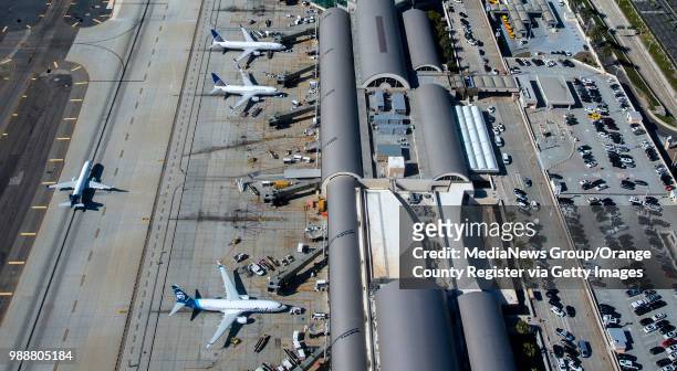 An aerial view of John Wayne Airport in Santa Ana on Thursday, June 28, 2018.