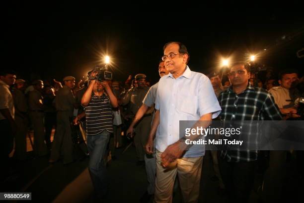 Union Home Minister P Chidambaram arrives to attend an anti-Maoists programme at the Jawahar Lal Nehru University campus in New Delhi on May 5, 2010....
