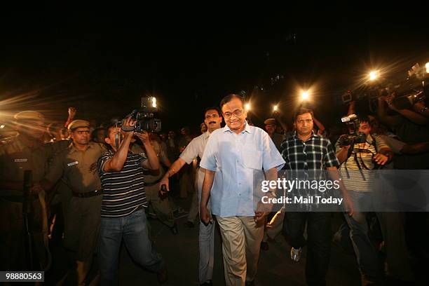 Union Home Minister P Chidambaram arrives to attend an anti-Maoists programme at the Jawahar Lal Nehru University campus in New Delhi on May 5, 2010....