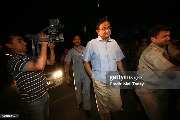 Union Home Minister P Chidambaram arrives to attend an anti-Maoists programme at the Jawahar Lal Nehru University campus in New Delhi on May 5, 2010....