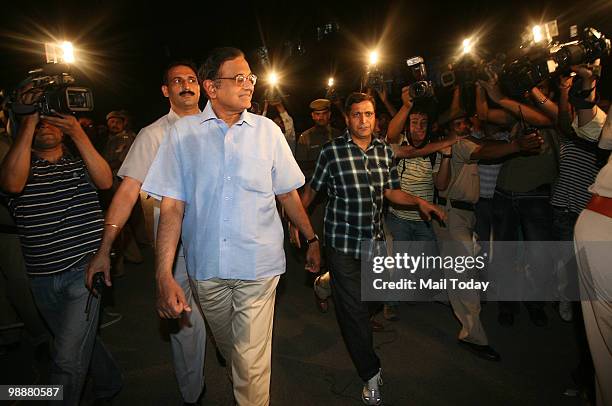 Union Home Minister P Chidambaram arrives to attend an anti-Maoists programme at the Jawahar Lal Nehru University campus in New Delhi on May 5, 2010....