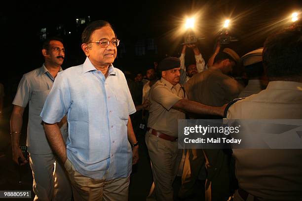 Union Home Minister P Chidambaram arrives to attend an anti-Maoists programme at the Jawahar Lal Nehru University campus in New Delhi on May 5, 2010....