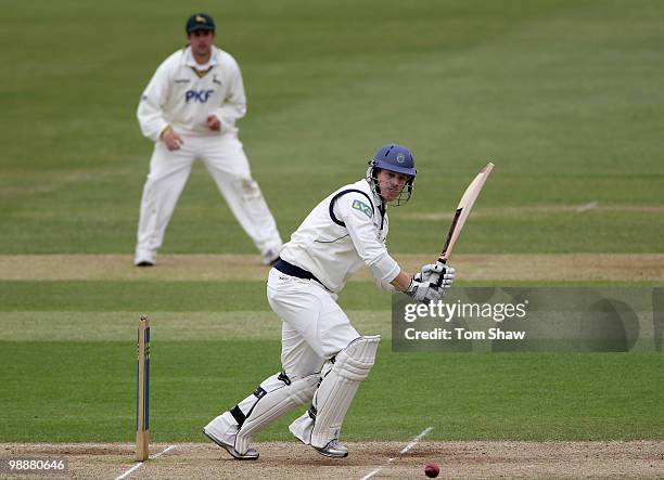 Jimmy Adams of Hampshire hits out during the LV County Championship match between Hampshire and Nottinghamshire at The Rose Bowl on May 6, 2010 in...