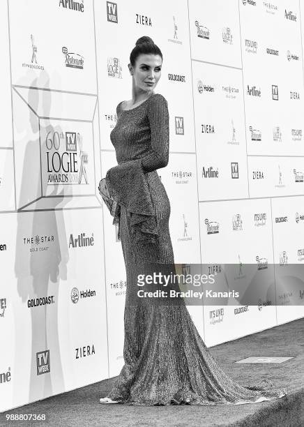 Erin Holland arrives at the 60th Annual Logie Awards at The Star Gold Coast on July 1, 2018 in Gold Coast, Australia.