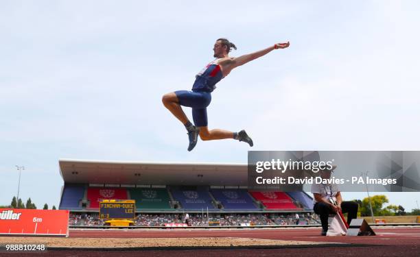 Great Britain's Jacob Fincham-Dukes competes in the Men's Long Jump Final during day two of the Muller British Athletics Championships at Alexander...