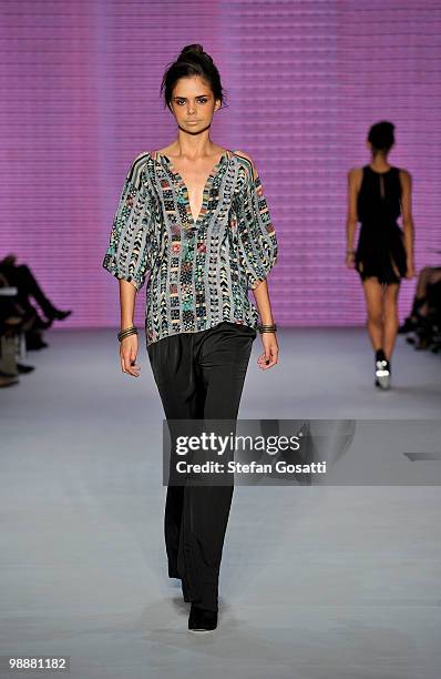 Model showcases designs on the catwalk during the Ruby Smallbone collection show on the fourth day of Rosemount Australian Fashion Week Spring/Summer...
