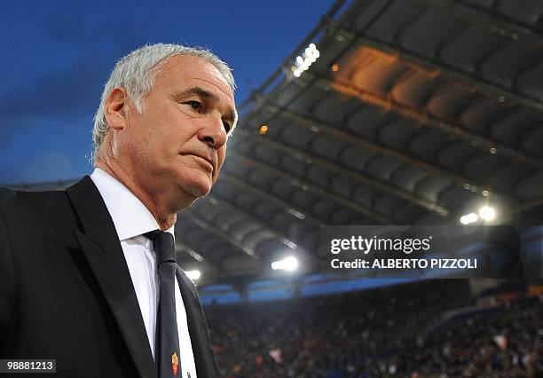 Roma's coach Claudio Ranieri arrives for the Coppa Italia final opposing his team and Inter Milan on May 5, 2010 at Olimpico stadium in Rome. AFP...