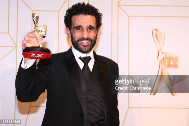 Hazem Shammas poses with the award for most outstanding supporting actor at the 60th Annual Logie Awards at The Star Gold Coast on July 1, 2018 in...