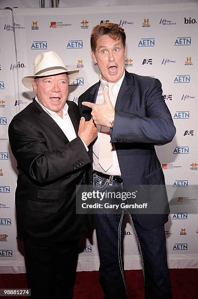 Actors William Shatner and David Hasselhoff attend the 2010 A&E Upfront at the IAC Building on May 5, 2010 in New York City.