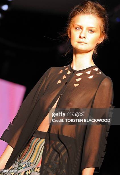 Model parades a laser cut blouse and Libertango skirt during Ruby Smallbone's 'Il Veliero' show at Australian Fashion Week in Sydney on May 6, 2010....