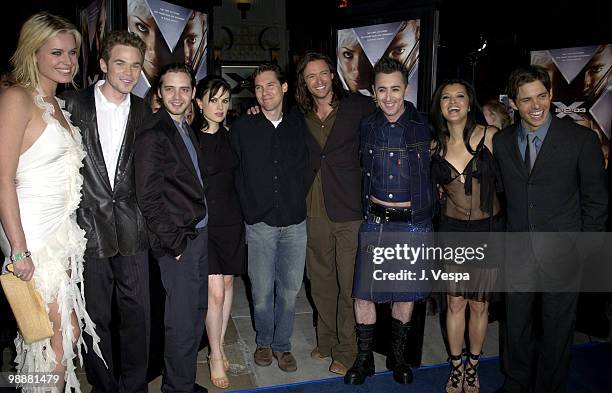 Rebeccan Romijn-Stamos, Shawn Ashmore, Aaron Stanford, Anna Paquin, Bryan Singer, Hugh Jackman, Alan Cumming, Kelly Hu and James Marsden