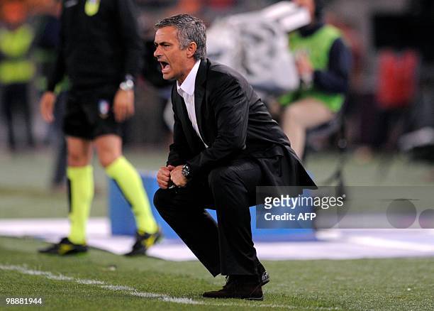 Inter Milan Portuguese coach Jose Mourinho reacts during his team's Coppa Italia final against AS Roma on May 5, 2010 at Olimpico stadium in Rome....