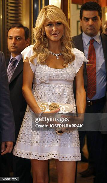 Socialite Paris Hilton arrives to hold a press conference at the Grand Hills Hotel in Brummana, east of Beirut, on July 3, 2009. Hilton, who has...