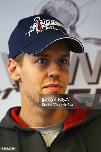 Sebastian Vettel of Germany and Red Bull Racing appears at an event supporting the Wings for Life charity during previews to the Spanish Formula One...