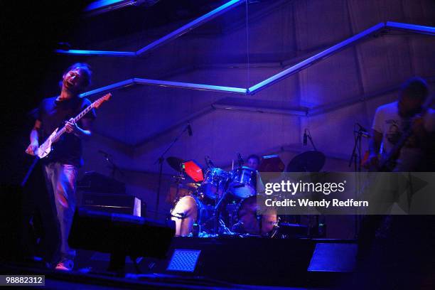 Thom Yorke, Joey Waronker and Flea perform on day 3 of Coachella Valley Music & Arts Festival 2010 on April 18, 2010 in Coachella, California.