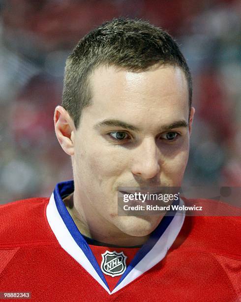 Mike Cammalleri of the Montreal Canadiens skates during the warm up period prior to facing the Washington Capitals in Game Three of the Eastern...