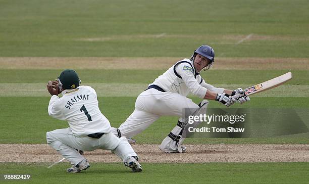 Jimmy Adams of Hampshire hits out during the LV County Championship match between Hampshire and Nottinghamshire at The Rose Bowl on May 6, 2010 in...