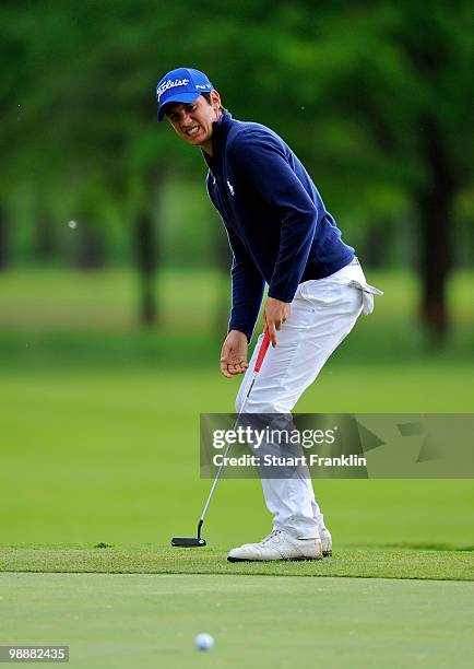 Matteo Manassero of Italy reacts to his putt on the nineth hole during the first round of the BMW Italian Open at Royal Park I Roveri on May 6, 2010...