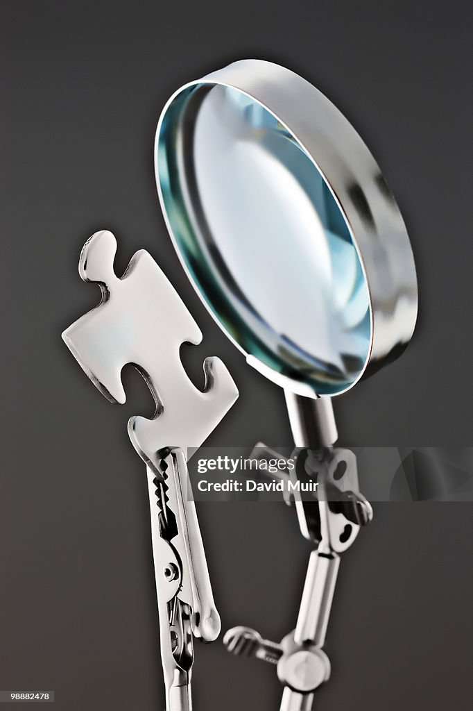 Magnifying glass and puzzle piece