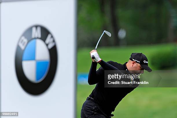 Graeme Storm of England plays his tee shot on the 12th hole during the first round of the BMW Italian Open at Royal Park I Roveri on May 6, 2010 in...
