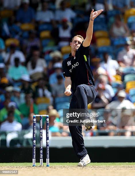 Stuart Broad of England bowls during The ICC World Twenty20 Super Eight match between Pakistan and England played at The Kensington Oval on May 6,...