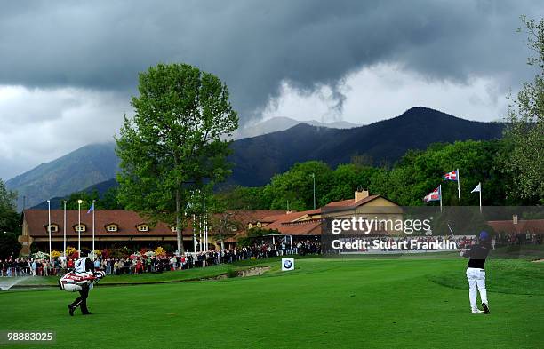 Matteo Manassero of Italy plays his approach shot on the nineth hole during the first round of the BMW Italian Open at Royal Park I Roveri on May 6,...