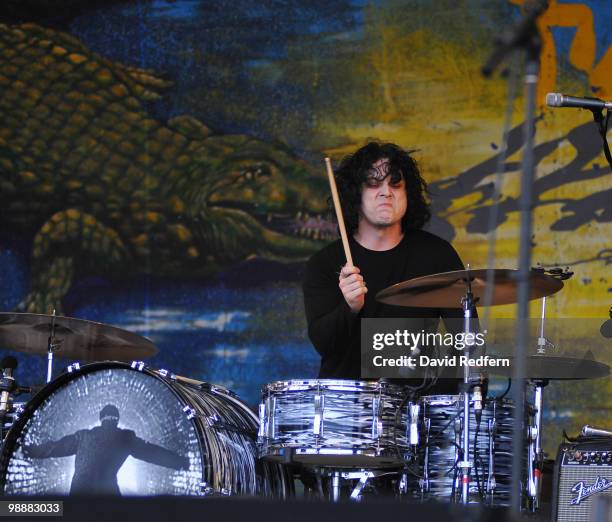 Jack White of The Dead Weather performs, playing drums, on day seven of New Orleans Jazz & Heritage Festival on May 2, 2010 in New Orleans, Louisiana.