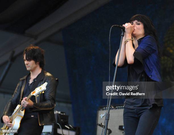 Dean Fertita and Alison Mosshart of The Dead Weather perform on day seven of New Orleans Jazz & Heritage Festival on May 2, 2010 in New Orleans,...