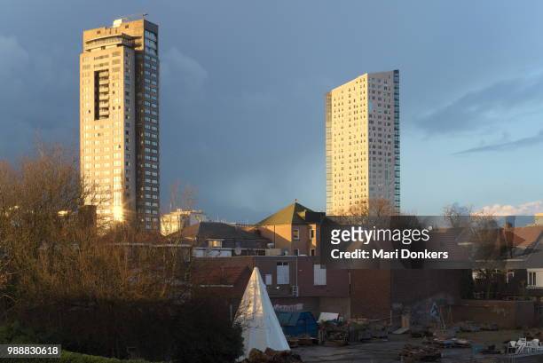 sunlit de regent and admirant buildings, eindhoven - mari donkers stock pictures, royalty-free photos & images