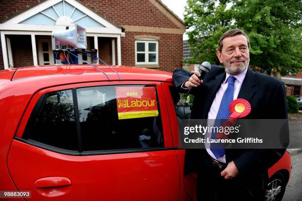 David Blunkett former Labour Cabinet Minister rallies support in the Park Hill Area on May 6, 2010 in Sheffield, United Kingdom. The UK began voting...