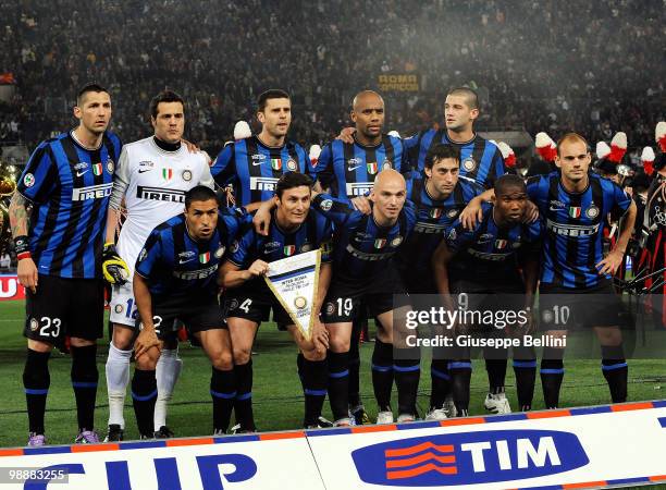 The team of Inter before the match the Tim Cup between FC Internazionale Milano and AS Roma at Stadio Olimpico on May 5, 2010 in Rome, Italy.