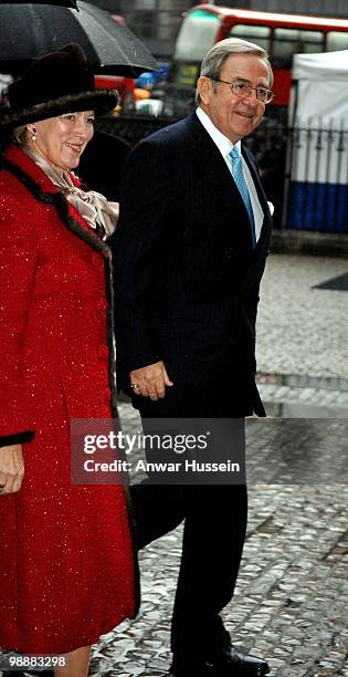 King Constantine of Greece and wife Anne-Marie attend a service of celebration for the Diamond Wedding Anniversary of The Queen and Prince Philip at...