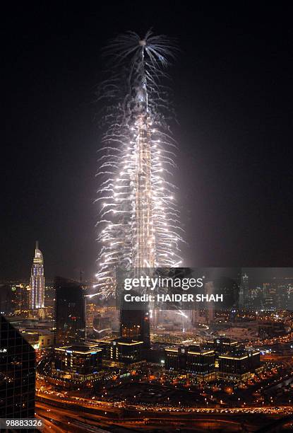 Dubai's Burj Khalifa tower, the world's tallest skyscraper, is lit by fireworks during its opening ceremony in the Gulf emirate on January 4, 2010....