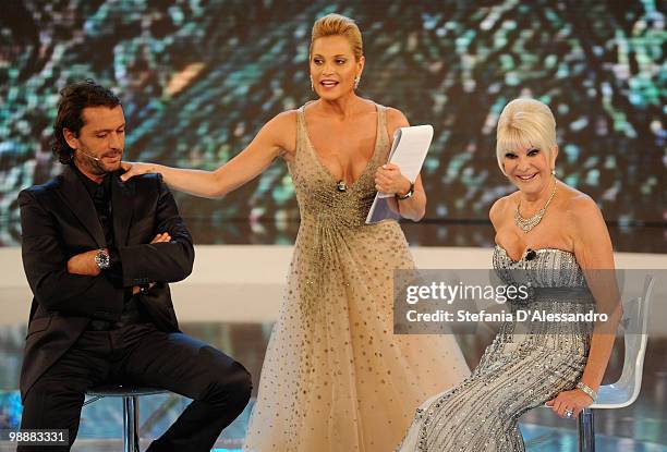 Rossano Rubicondi, Simona Ventura and Ivana Trump attend 'L'Isola dei Famosi' Italian Tv Show held at Rai Studios on May 5, 2010 in Milan, Italy.