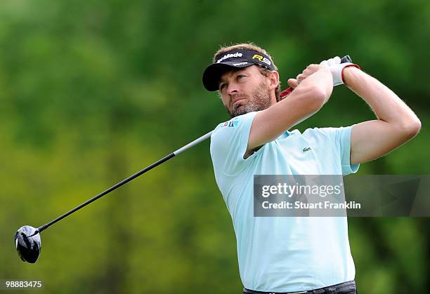 Raphael Jacquelin of France plays his tee shot on the 17th hole during the first round of the BMW Italian Open at Royal Park I Roveri on May 6, 2010...