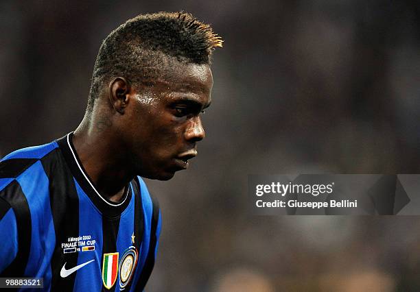 Mario Balotelli of Inter in action during the match the Tim Cup between FC Internazionale Milano and AS Roma at Stadio Olimpico on May 5, 2010 in...