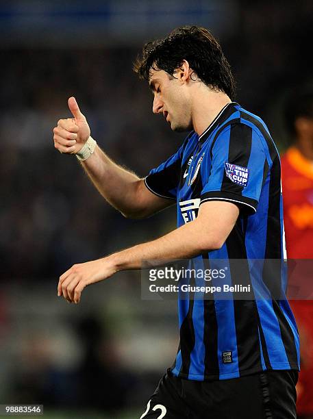 Diego Milito of Inter in action during the match the Tim Cup between FC Internazionale Milano and AS Roma at Stadio Olimpico on May 5, 2010 in Rome,...