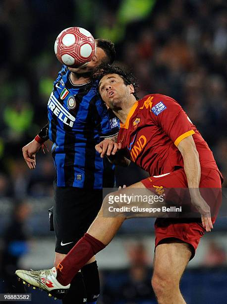 Marco Materazzi of Inter and Luca Toni of Roma in action during the match the Tim Cup between FC Internazionale Milano and AS Roma at Stadio Olimpico...