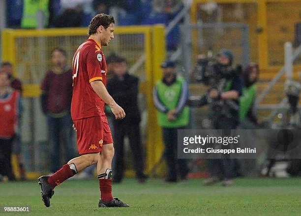 Francesco Totti of Roma after red card during the match the Tim Cup between FC Internazionale Milano and AS Roma at Stadio Olimpico on May 5, 2010 in...