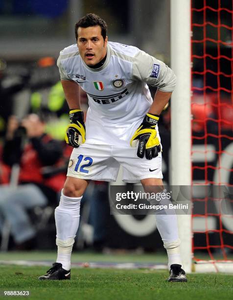 Julio Cesar of Inter in action during the match the Tim Cup between FC Internazionale Milano and AS Roma at Stadio Olimpico on May 5, 2010 in Rome,...