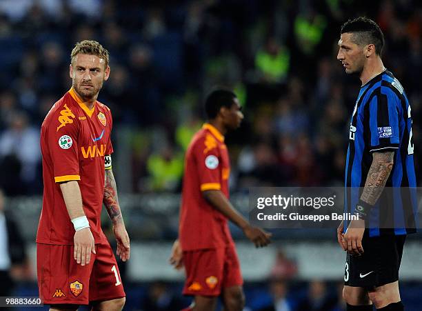 Daniele De Rossi of Roma and Marco Materazzi of Inter in action during the match the Tim Cup between FC Internazionale Milano and AS Roma at Stadio...