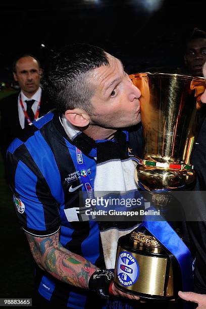 Marco Materazzi of Inter celebrates the victory after the match the Tim Cup between FC Internazionale Milano and AS Roma at Stadio Olimpico on May 5,...