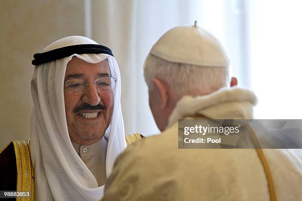 Pope Benedict XVI meets Kuwait President Sheikh Sabah al-Sabah at his library on May 6, 2010 in Vatican City, Vatican.