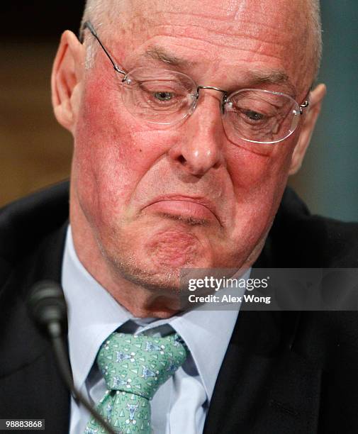 Former U.S. Treasury Secretary Henry Paulson testifies during a hearing before the Financial Crisis Inquiry Commission May 6, 2010 on Capitol Hill in...